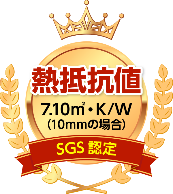 熱抵抗値 7.10m²・k/W(10mmの場合)SGS認定